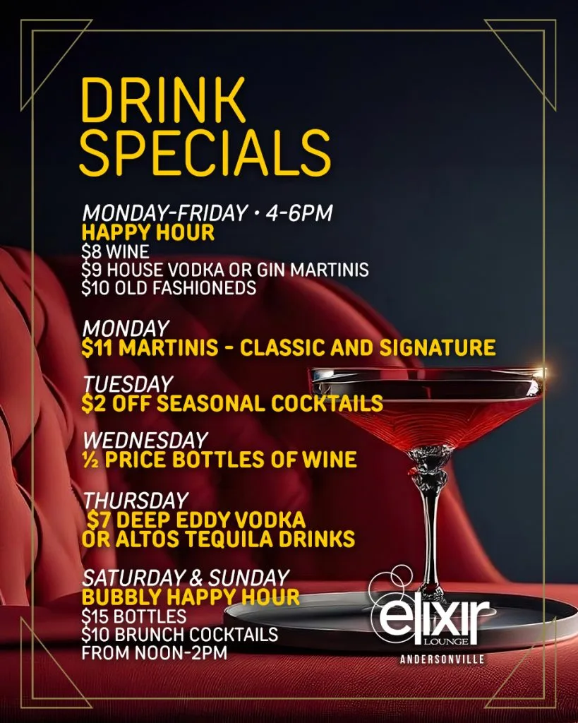 Bubbly Happy Hour at Elixir Andersonville — Weekend happy hour featuring $15 bottles of Campo Viejo Brut and $10 brunch cocktails on Saturday…