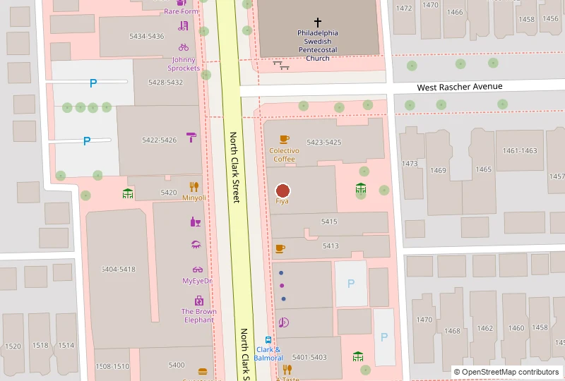 Fiya on a map of 5419 N Clark St, Chicago, IL 60640