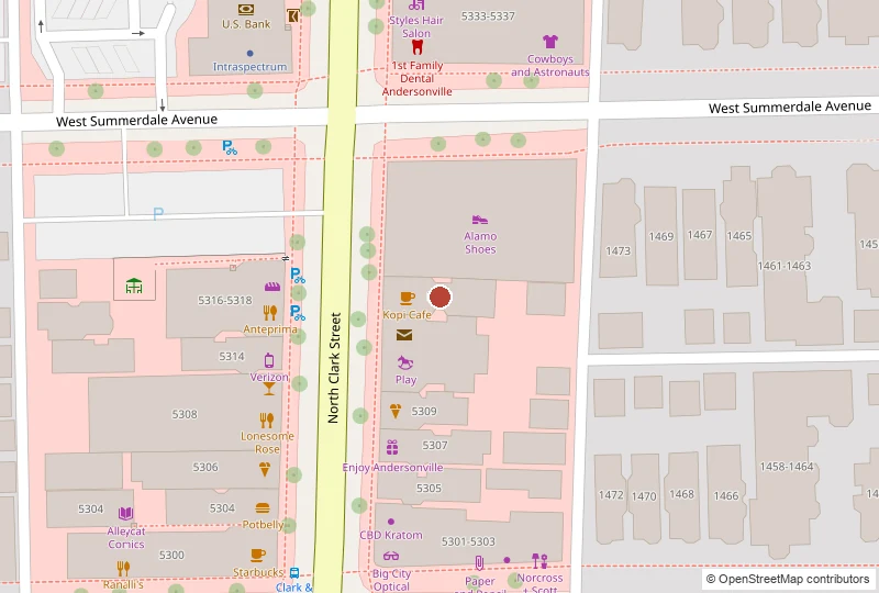 Kopi Cafe on a map of 5317 N Clark St, Chicago, IL 60640