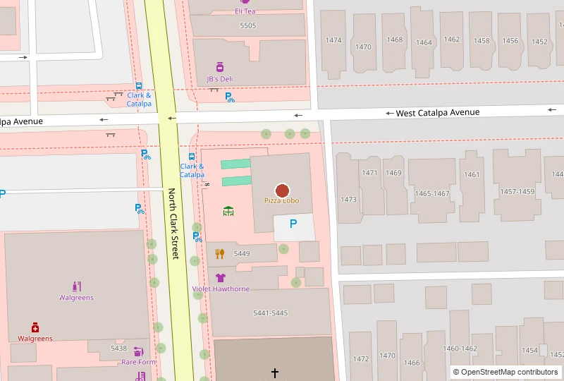 Pizza Lobo on a map of 5457 N Clark St, Chicago, IL 60640