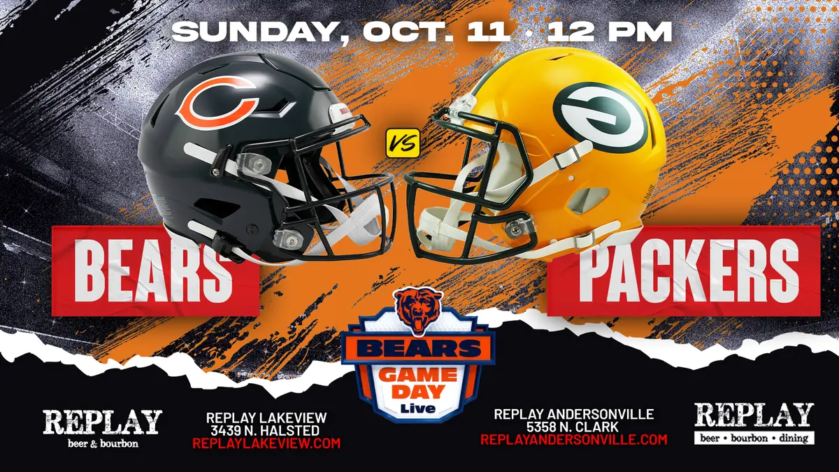 Bears vs Packers at Replay Andersonville — NFL game viewing at Replay Andersonville on Sunday, October 11, 2026 at 12 PM.