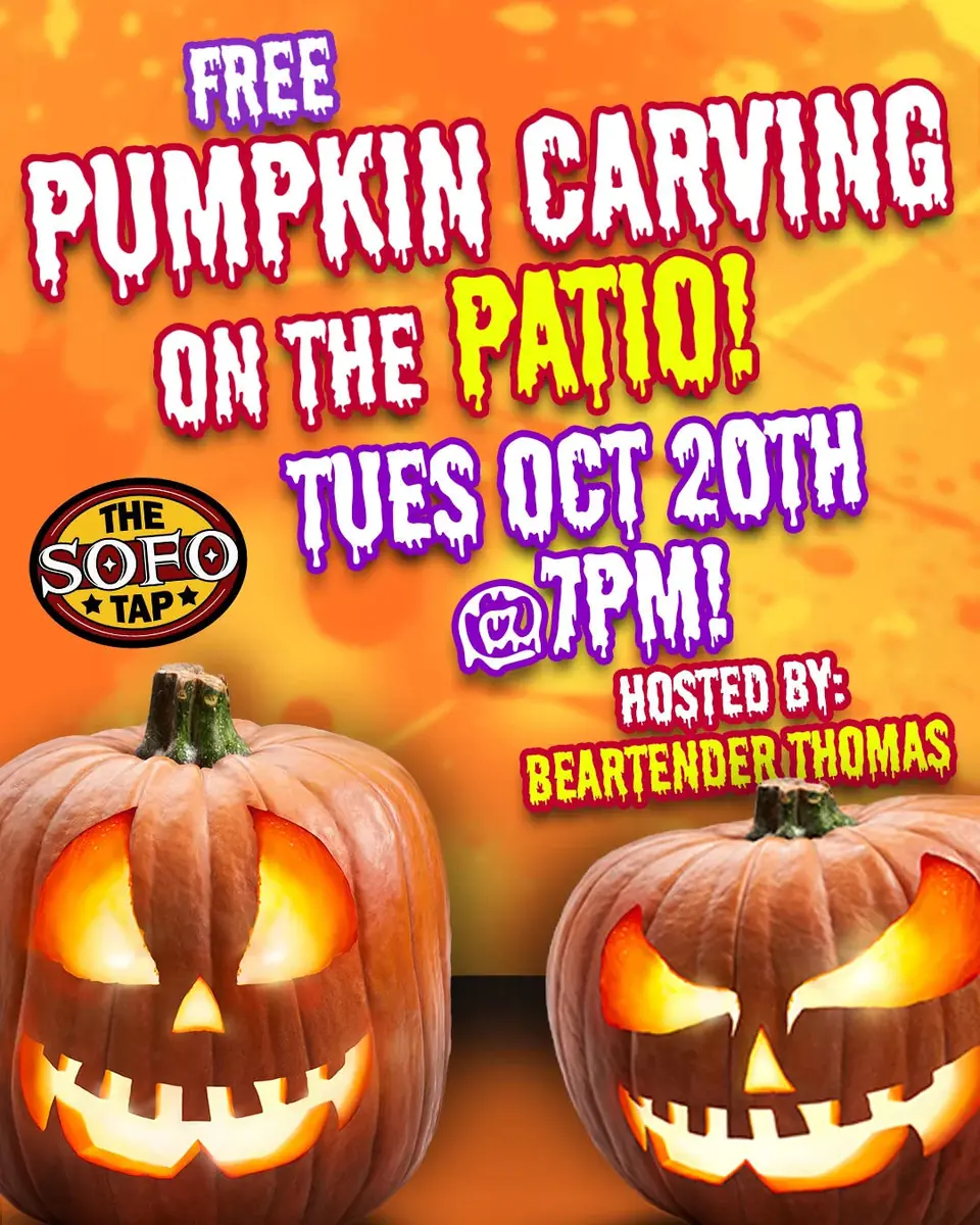 Free Pumpkin Carving on the Patio at The SoFo Tap — Free pumpkin carving activity on the outdoor patio.